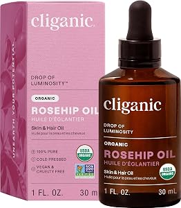 Cliganic Organic Rosehip Seed Oil for Face, 100% Pure | Natural Cold Pressed Unrefined Non